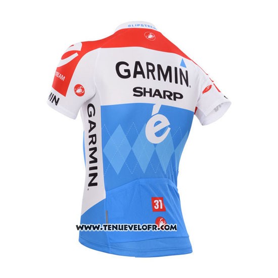 2014 Maillot Ciclismo Garmin Sharp Bleu Clair et Rouge Manches Courtes et Cuissard
